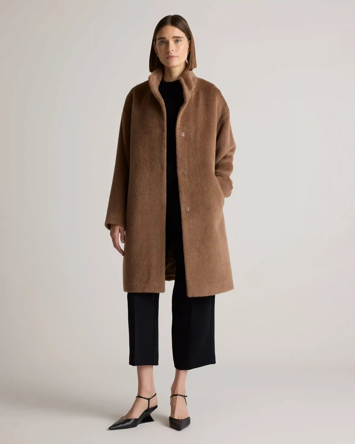 Alpaca-Wool Stand Collar Coat
