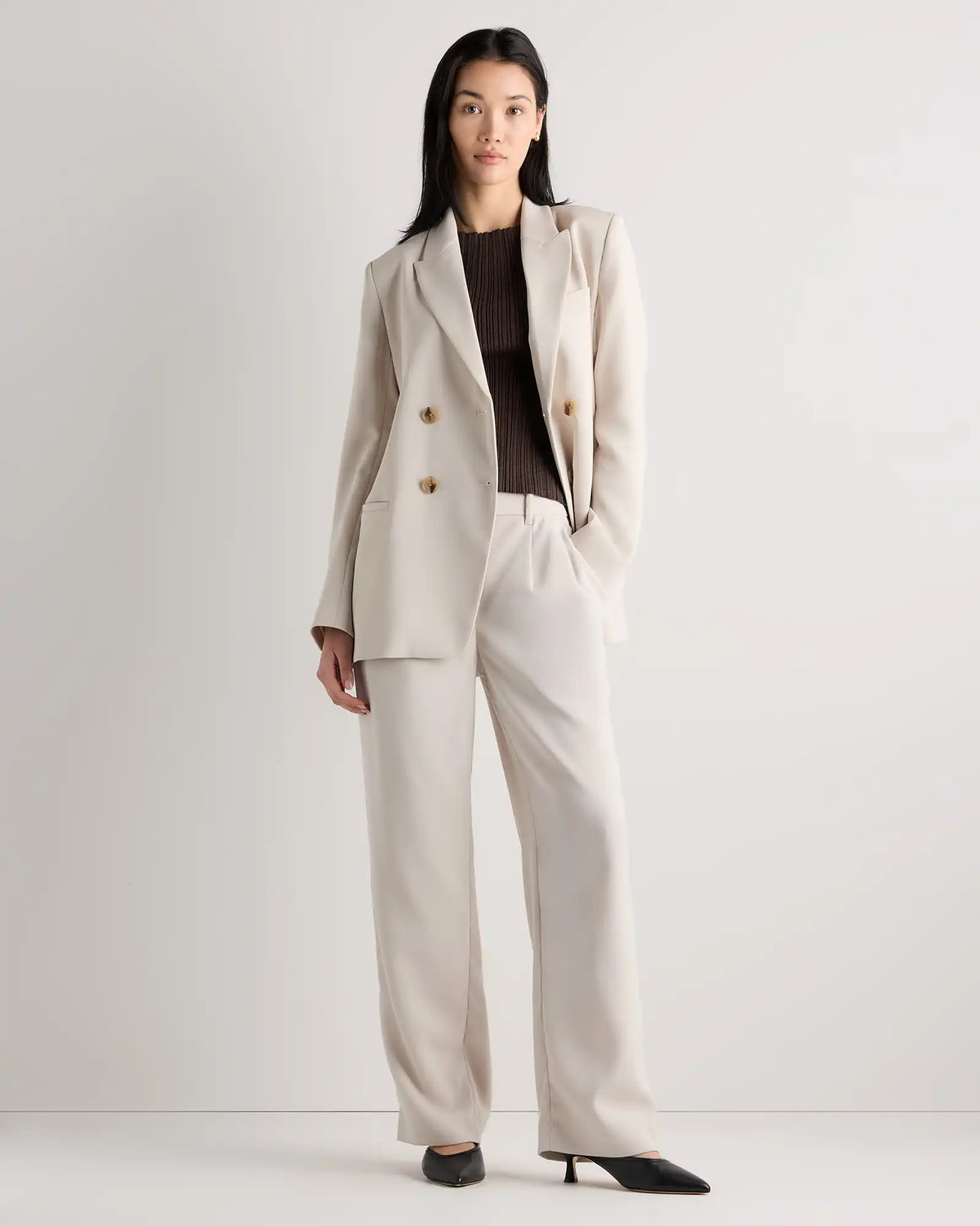 Stretch Crepe Relaxed Double-Breasted Blazer