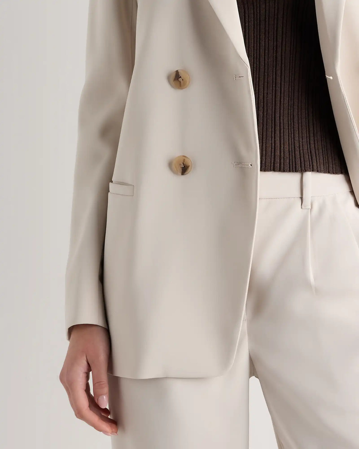 Stretch Crepe Relaxed Double-Breasted Blazer