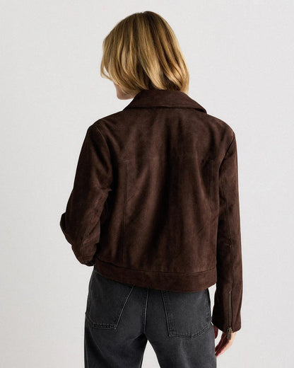 100% Suede Cropped Zip-Front Jacket
