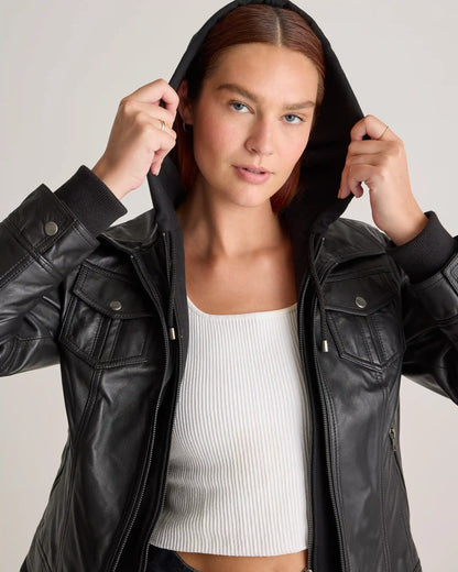 100% Leather Jacket with Hood