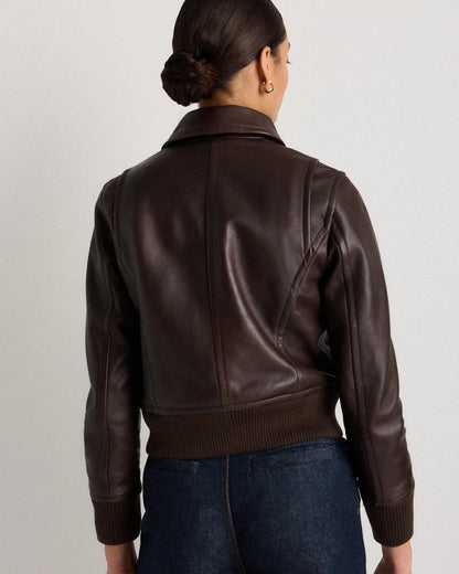 100% Washed Leather Bomber Jacket