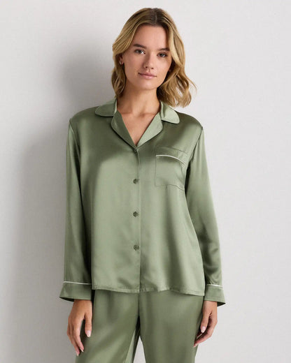 100% Washable Silk Satin Pajama Long Sleeve Top