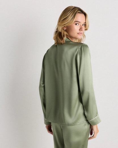 100% Washable Silk Satin Pajama Long Sleeve Top