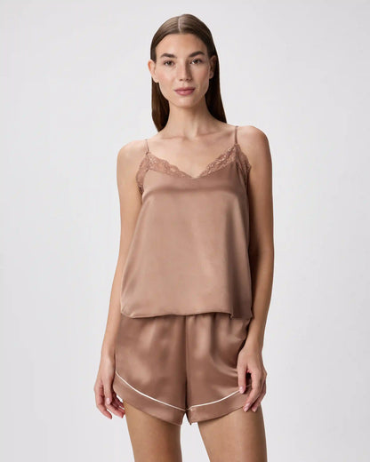 100% Washable Silk Satin Lace Cami Pajama Top