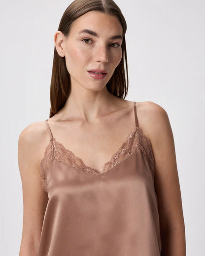 100% Washable Silk Satin Lace Cami Pajama Top
