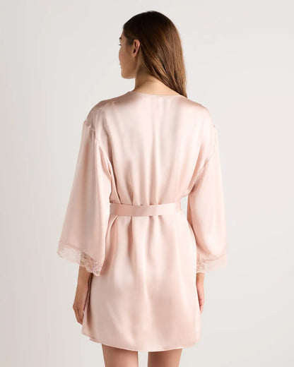 100% Washable Silk Satin Lace Trim Robe