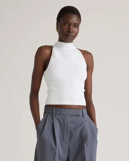 Cropped High Neck Ribbed Knit Tank