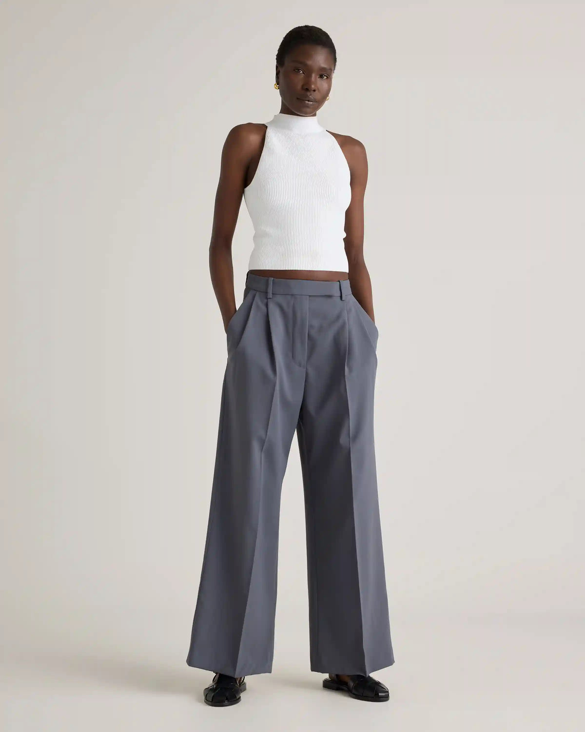 Cropped High Neck Ribbed Knit Tank