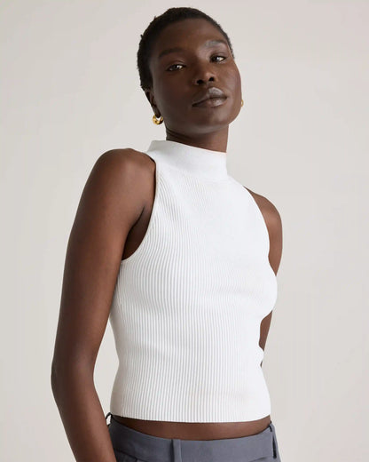 Cropped High Neck Ribbed Knit Tank