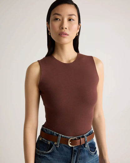 Stretch Cotton Jersey High Neck Sleeveless Bodysuit
