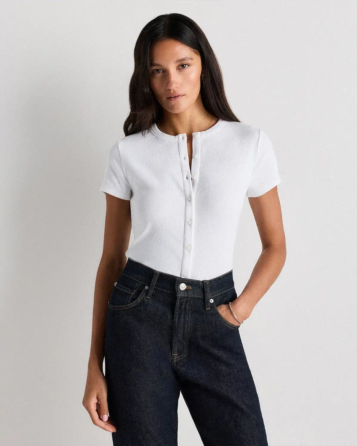 Organic Cotton Micro-Rib Button Tee