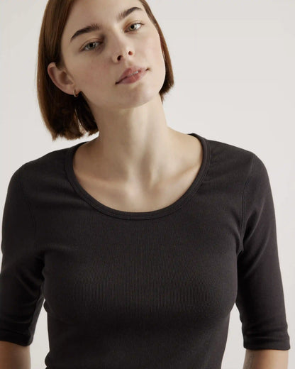 Organic Cotton Micro-Rib Elbow Sleeve Tee