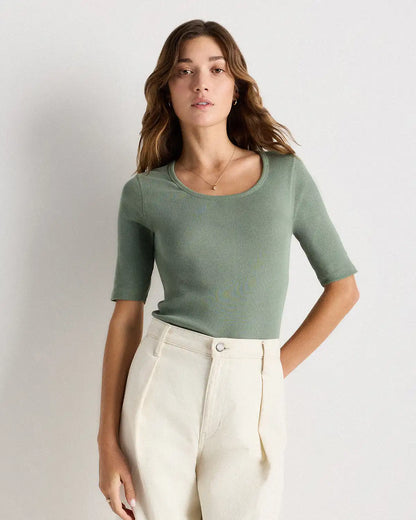 Organic Cotton Micro-Rib Elbow Sleeve Tee
