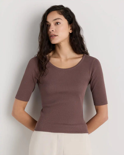 Organic Cotton Micro-Rib Elbow Sleeve Tee