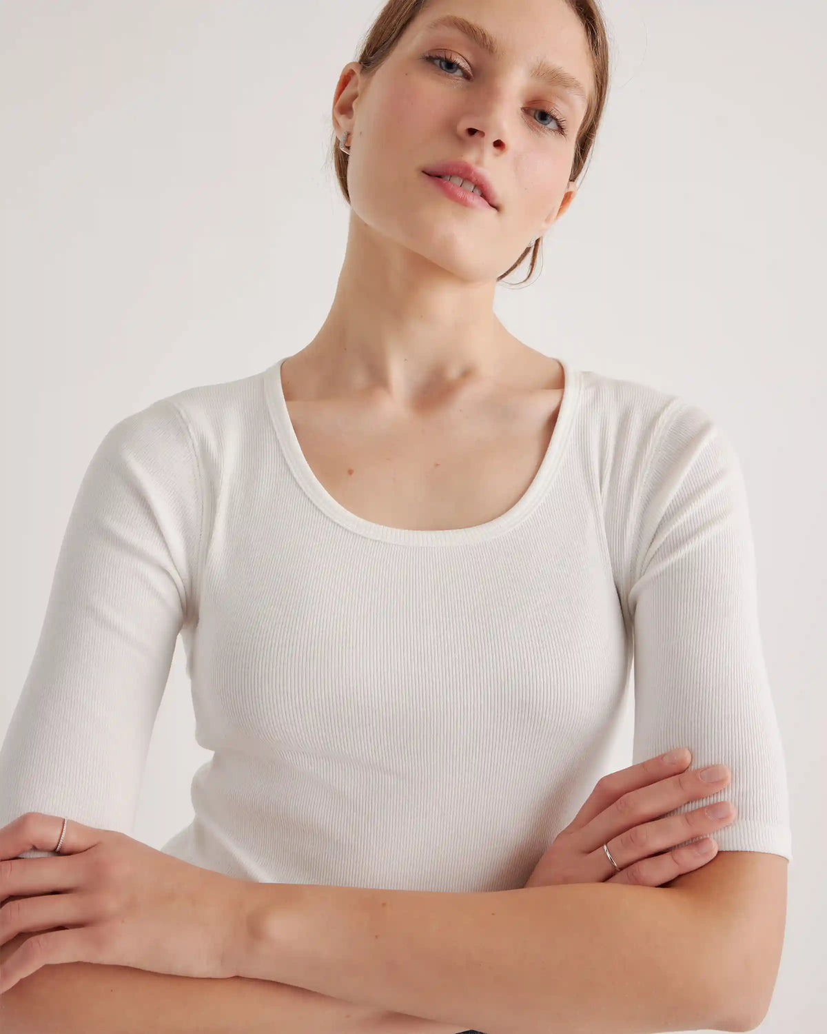 Organic Cotton Micro-Rib Elbow Sleeve Tee