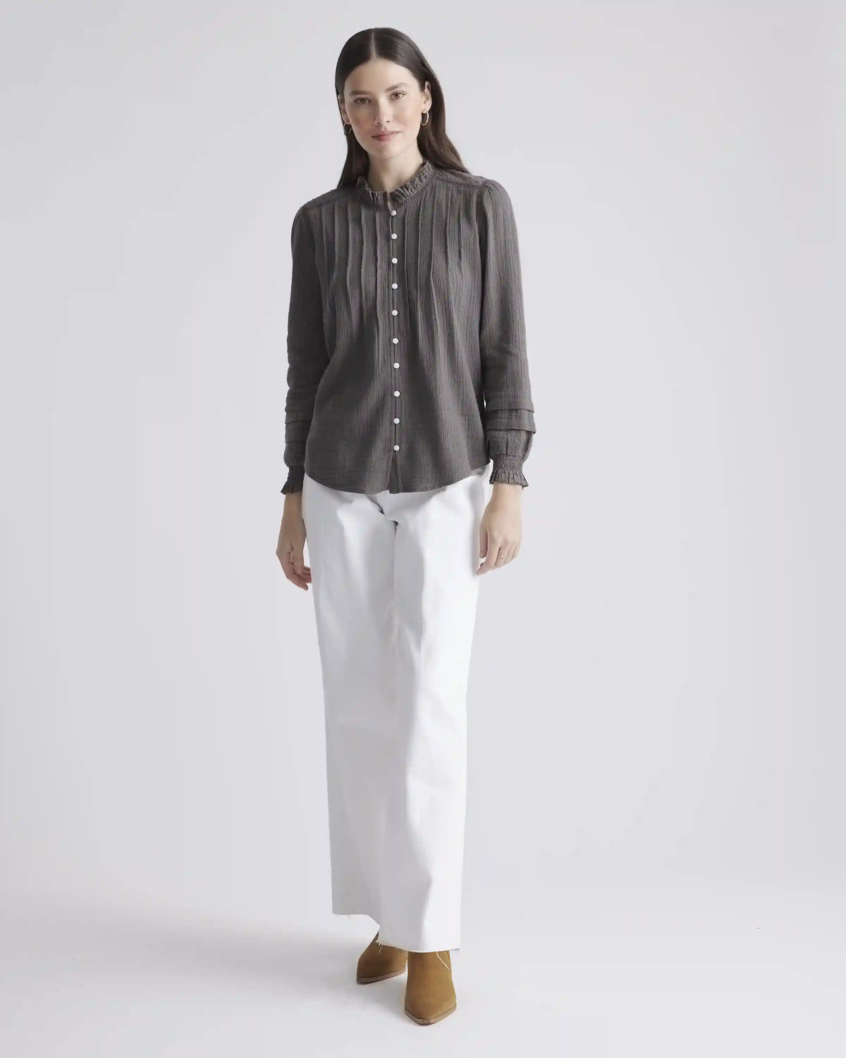 Organic Textured Cotton Peasant Blouse