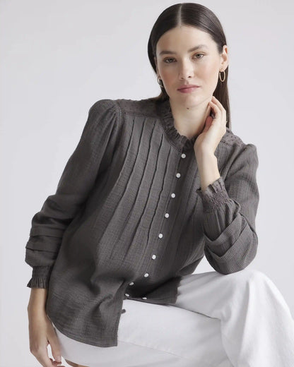 Organic Textured Cotton Peasant Blouse