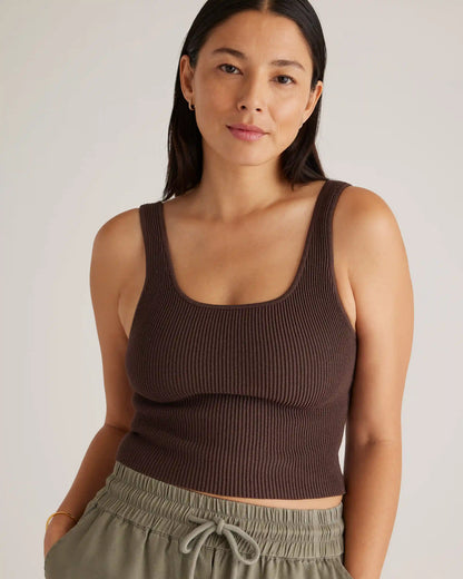 Cropped Square Neck Ribbed Knit Tank