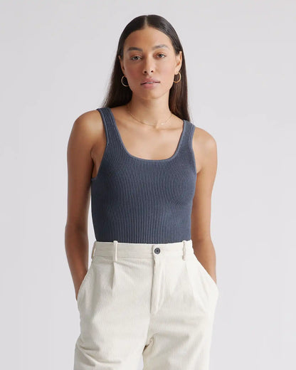 Cropped Square Neck Ribbed Knit Tank