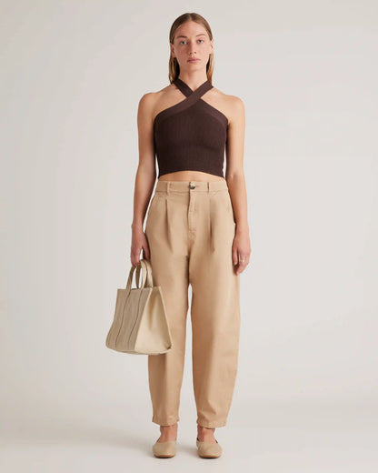 Cropped Halter Ribbed Knit Tank