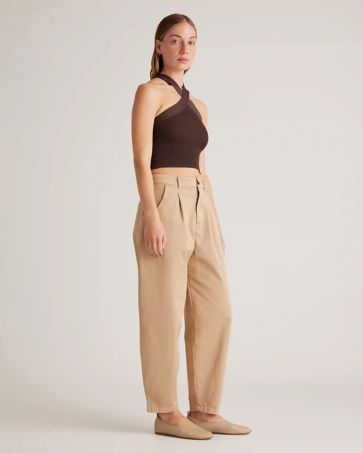 Cropped Halter Ribbed Knit Tank