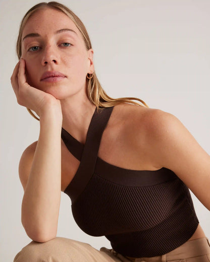 Cropped Halter Ribbed Knit Tank