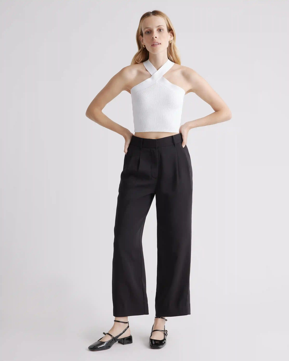 Cropped Halter Ribbed Knit Tank