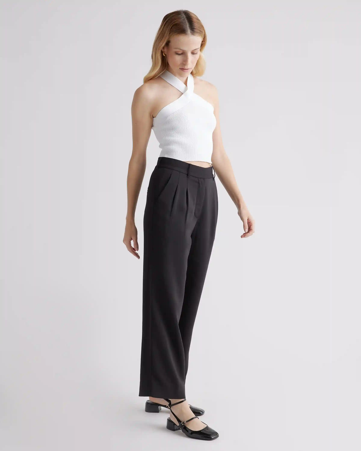 Cropped Halter Ribbed Knit Tank