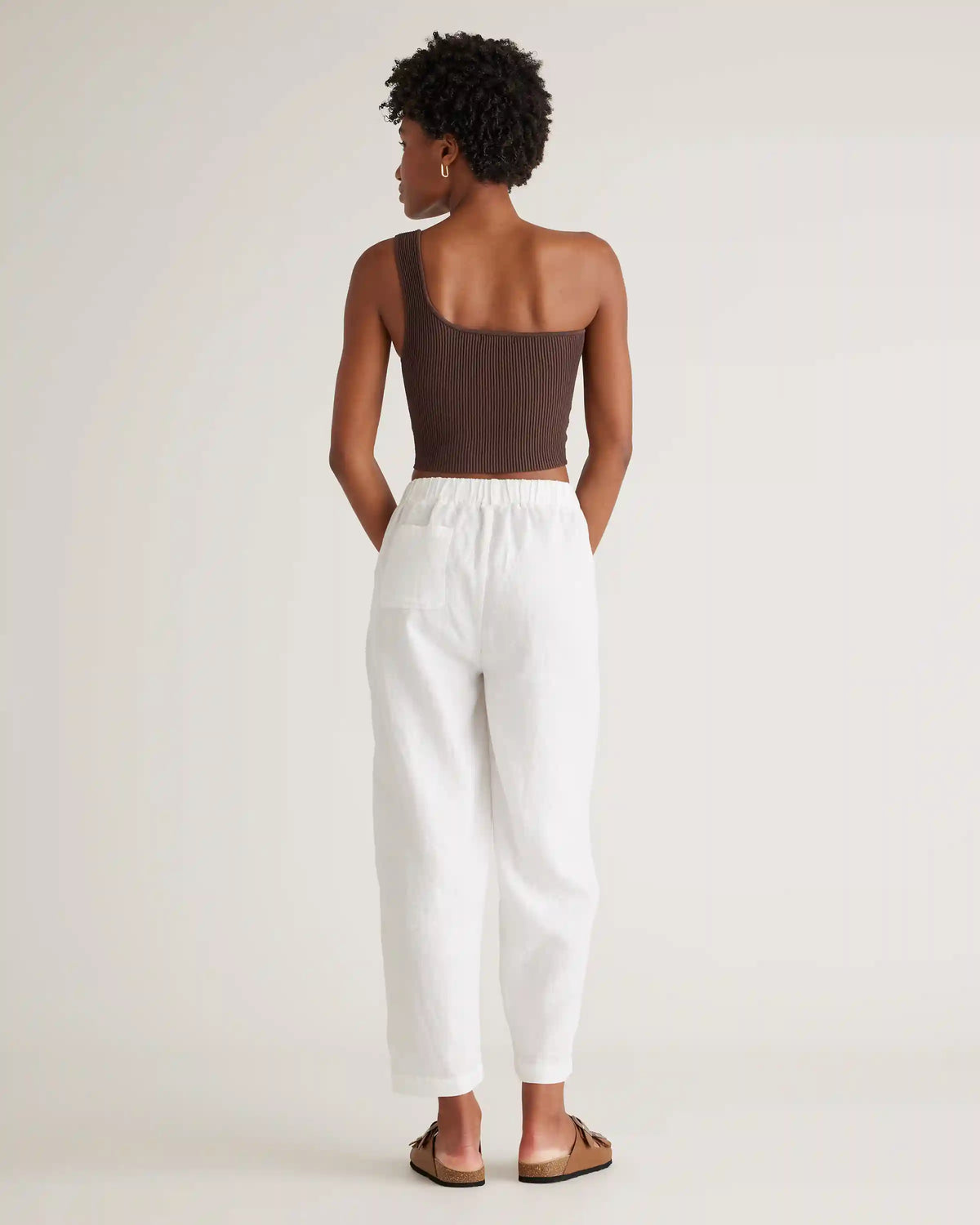Cropped One Shoulder Ribbed Knit Tank