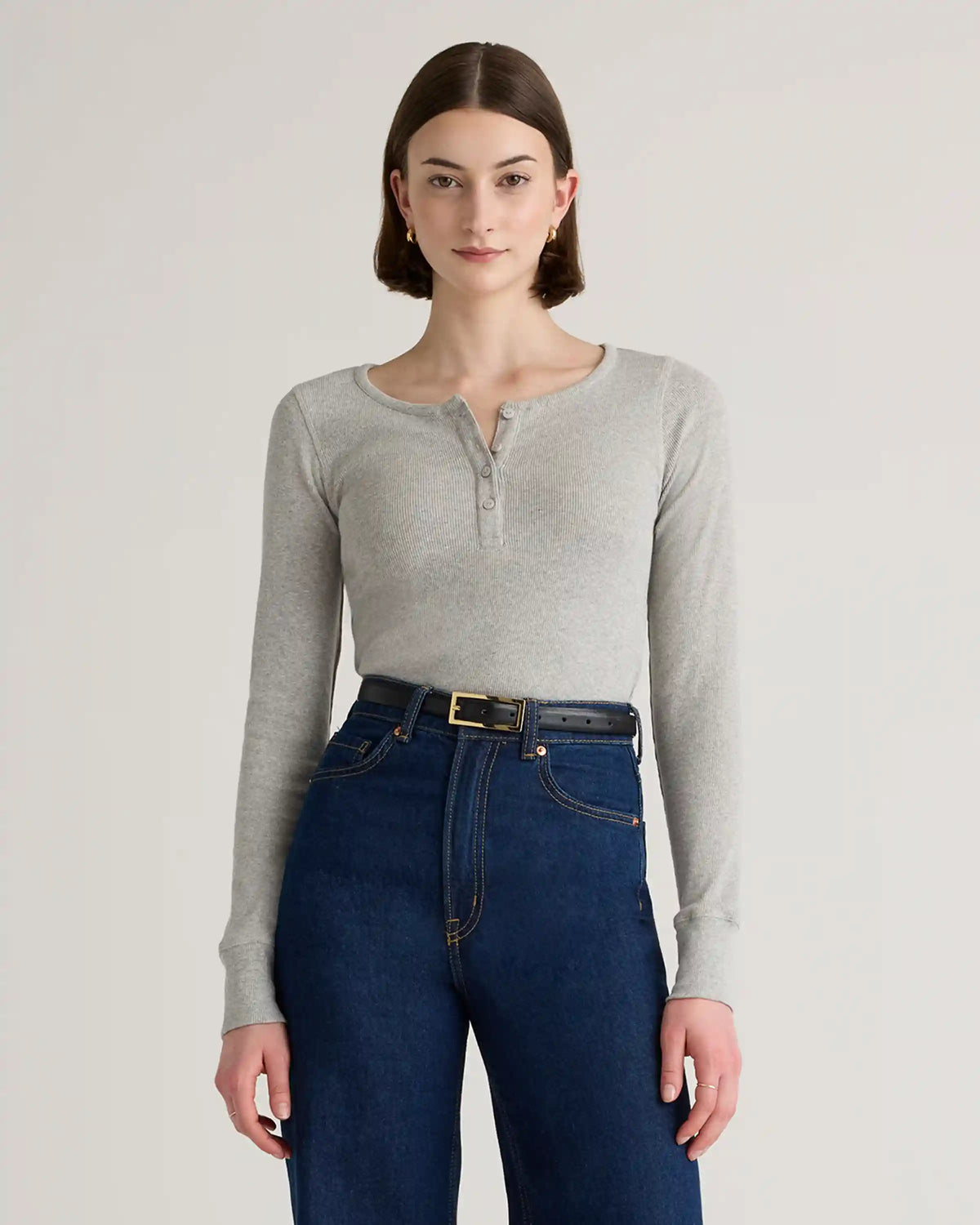 Organic Cotton Micro-Rib Henley Long Sleeve Tee