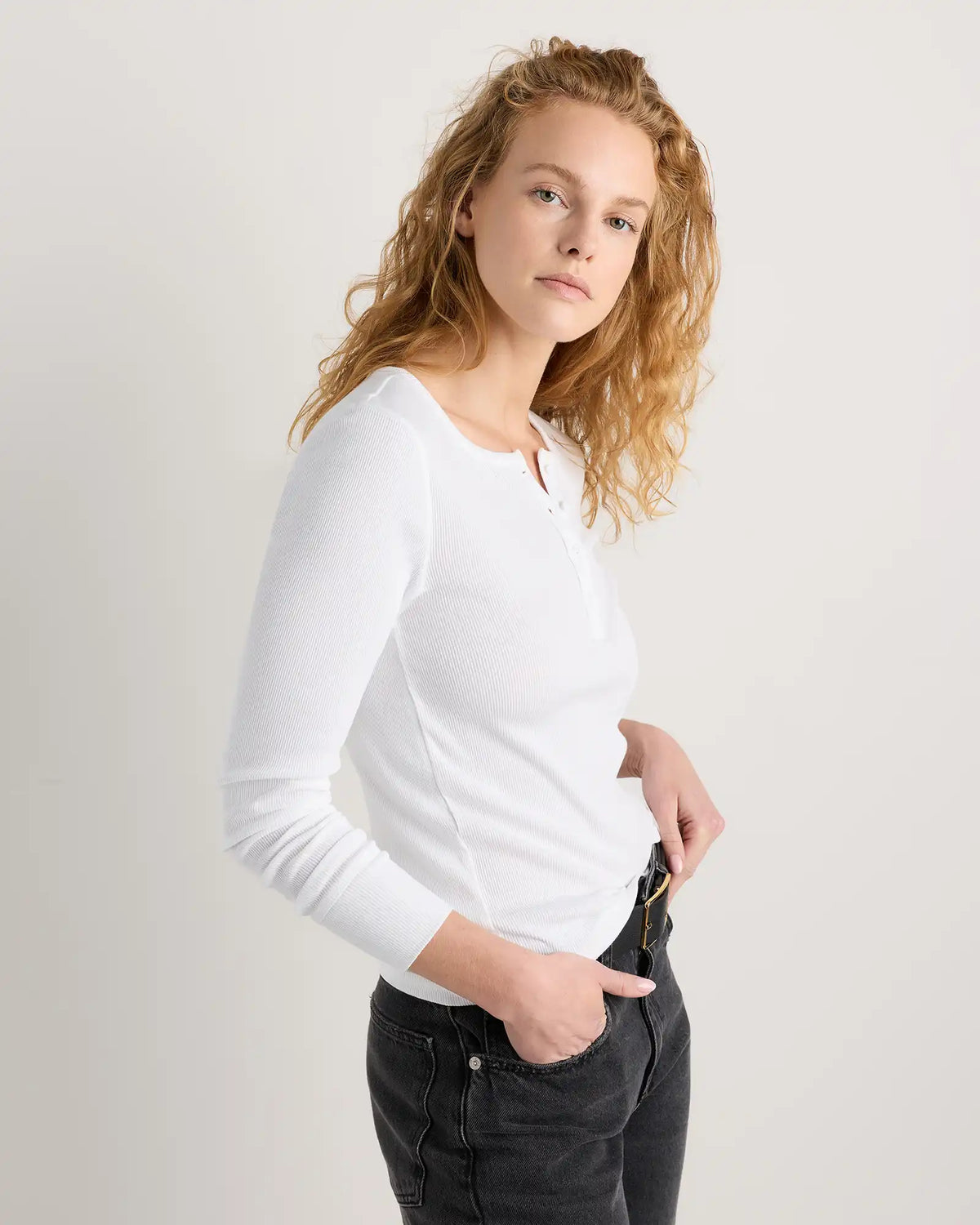 Organic Cotton Micro-Rib Henley Long Sleeve Tee