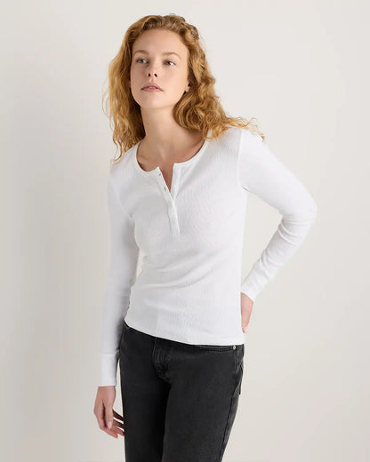 Organic Cotton Micro-Rib Henley Long Sleeve Tee