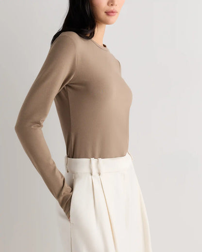 Stretch Cotton Jersey Fitted Long Sleeve T-Shirt