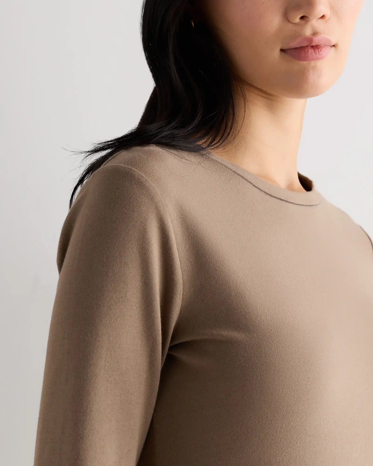 Stretch Cotton Jersey Fitted Long Sleeve T-Shirt
