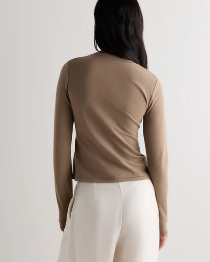 Stretch Cotton Jersey Fitted Long Sleeve T-Shirt