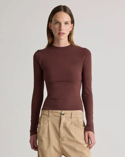 Stretch Cotton Jersey Fitted Long Sleeve T-Shirt
