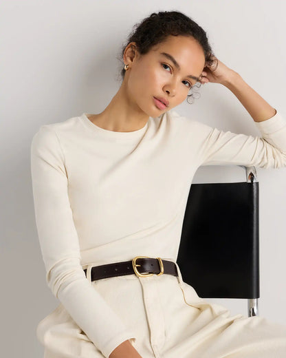 Stretch Cotton Jersey Fitted Long Sleeve T-Shirt