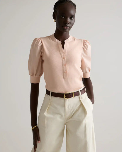 Cotton Mixed Media Puff Sleeve Top
