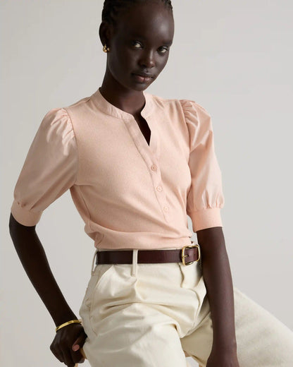 Cotton Mixed Media Puff Sleeve Top