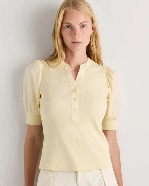 Cotton Mixed Media Puff Sleeve Top