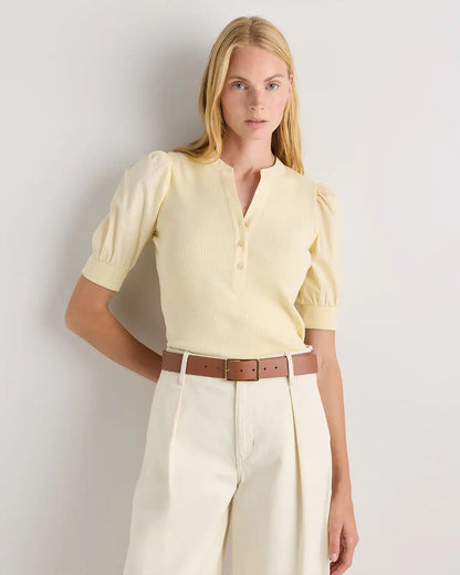 Cotton Mixed Media Puff Sleeve Top