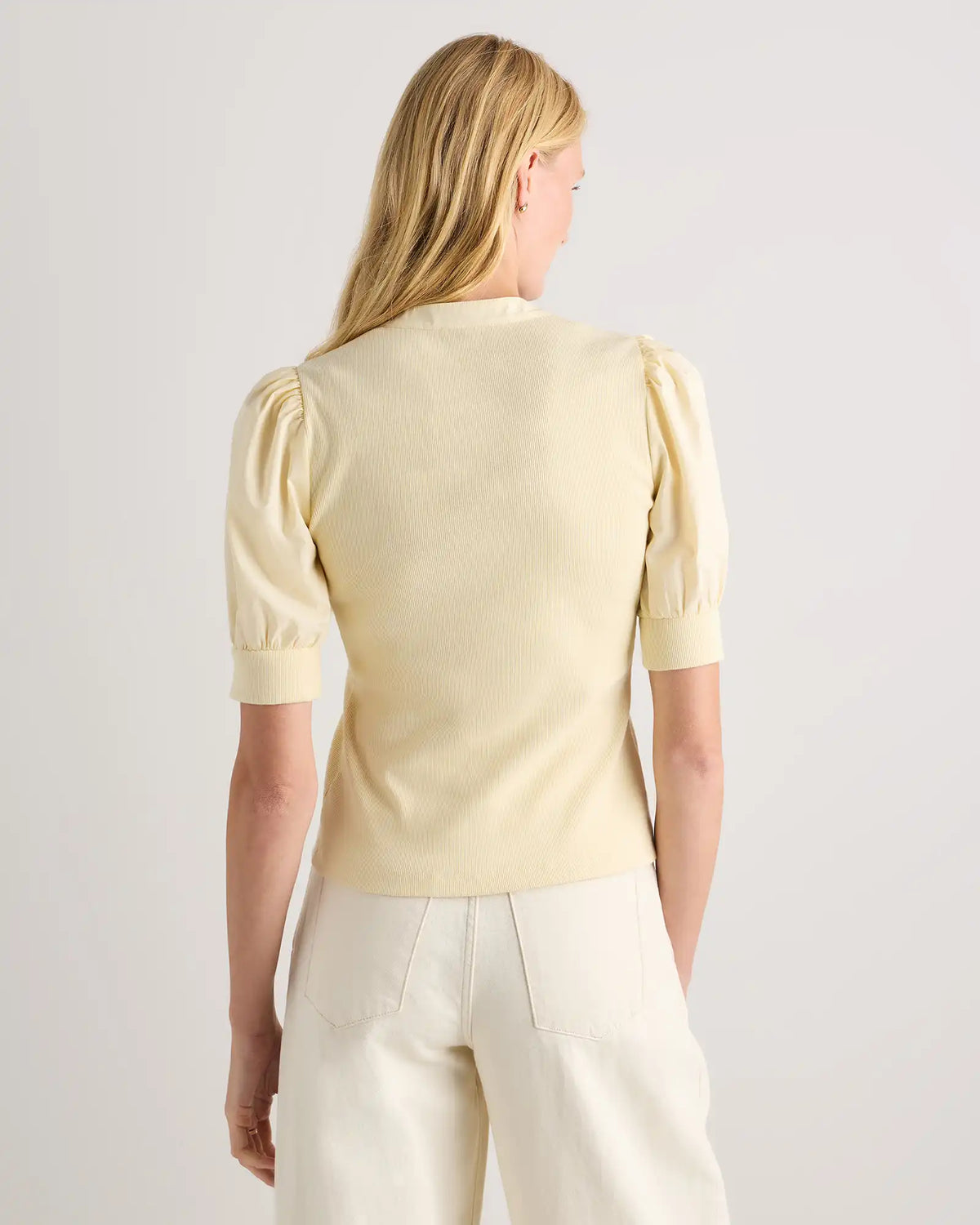 Cotton Mixed Media Puff Sleeve Top