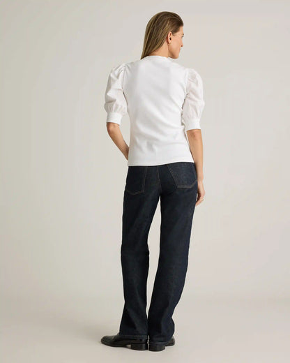 Cotton Mixed Media Puff Sleeve Top