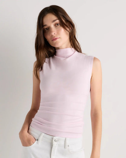 Stretch Cotton Jersey Sleeveless Mock Neck Top