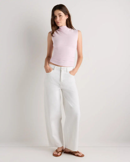 Stretch Cotton Jersey Sleeveless Mock Neck Top