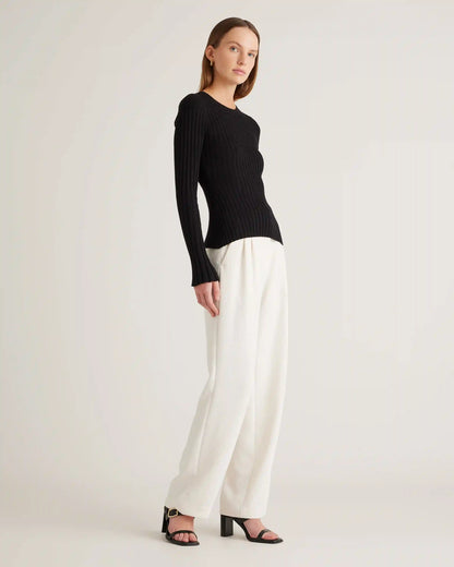 Cotton Cashmere Ribbed Long Sleeve Sweater