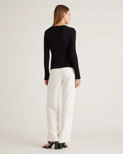 Cotton Cashmere Ribbed Long Sleeve Sweater