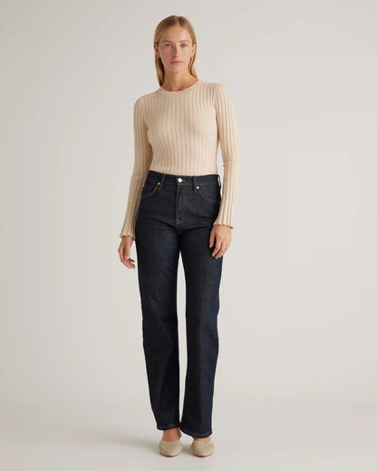 Cotton Cashmere Ribbed Long Sleeve Sweater
