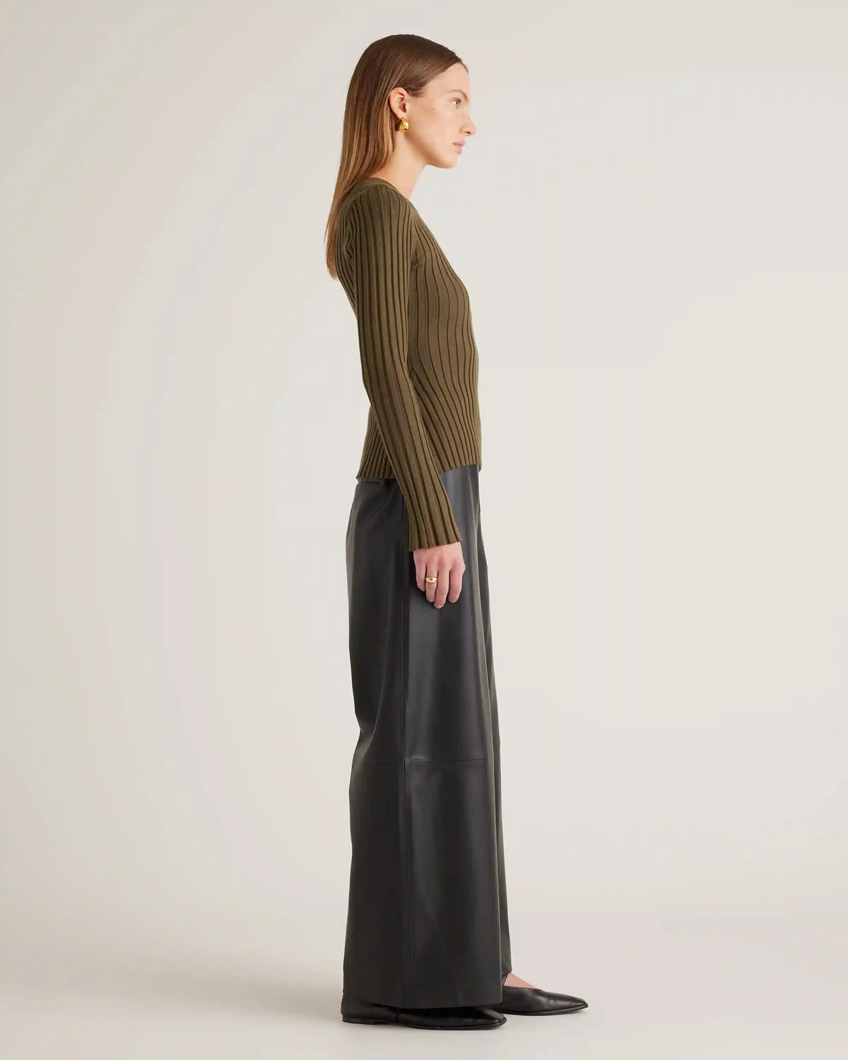 Cotton Cashmere Ribbed Long Sleeve Sweater